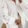 Floral Embroidered Puff Sleeve Eyelet Patchwork Shirt