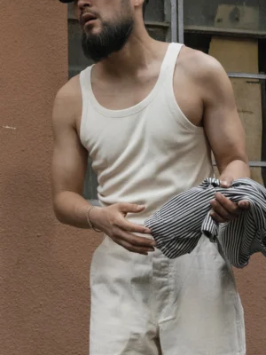 Old Fashion Thin Strap Tank Top Ribbed Cotton Sleeveless Undershirt Men