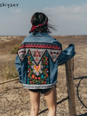 Denim jacket Women For Boho Heavy work embroidery Beaded Sequins Casual Vintage Long sleeve Casual Jean jacket Female Outwear