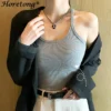 Casual Women Halter Crop Tops Sleeveless Camis Sexy Knitted Strap Tank Top Slim Solid Short Female Camis