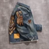 Personalized sequins design men's denim jacket [Owl] embroidery fashion Trendy loose versatile men's jacket tops