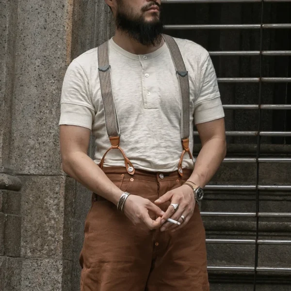 1900's Henley Shirt 200g Ring Spun Cotton T Shirt Beige Vintage Menswear