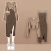 Vintage O-Neck Knit Sweater+sexy Sling Skirt 2-piece Suit Korean Chic Short Pullover Dress Matching Set