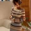 Women's Long Dress Knit Fashion Color Block Sweater Base Skirt Korean Style Elegant Slimming Women Clothing