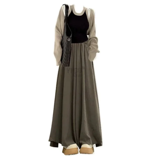 large loose casual shirt with vest and loose slimming skirt pants three piece set pant sets