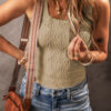 Smoke Gray Floral Jacquard Square Neck Tank Top