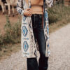 Brown Western Aztec Printed Open Front Long Cardigan